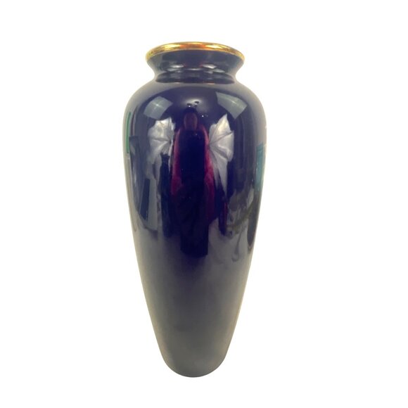 Vintage Hand-Painted Peacock & Floral Vase 12" Tall 5" Wide Ceramic For Home Dec - Picture 6 of 9